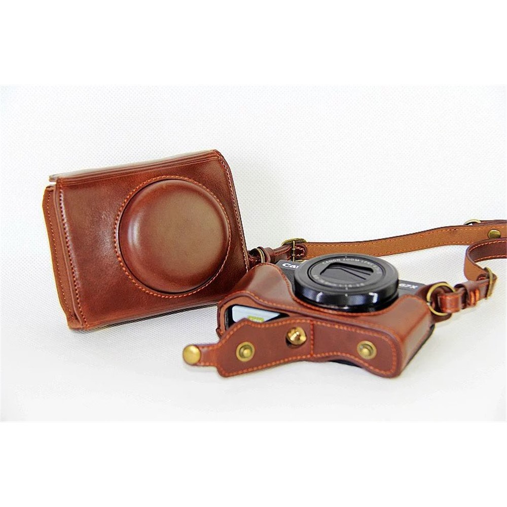 PU Leather Camera Protective Bag + Strap for Canon PowerShot G7X MarkII Digital Camera - Coffee-4