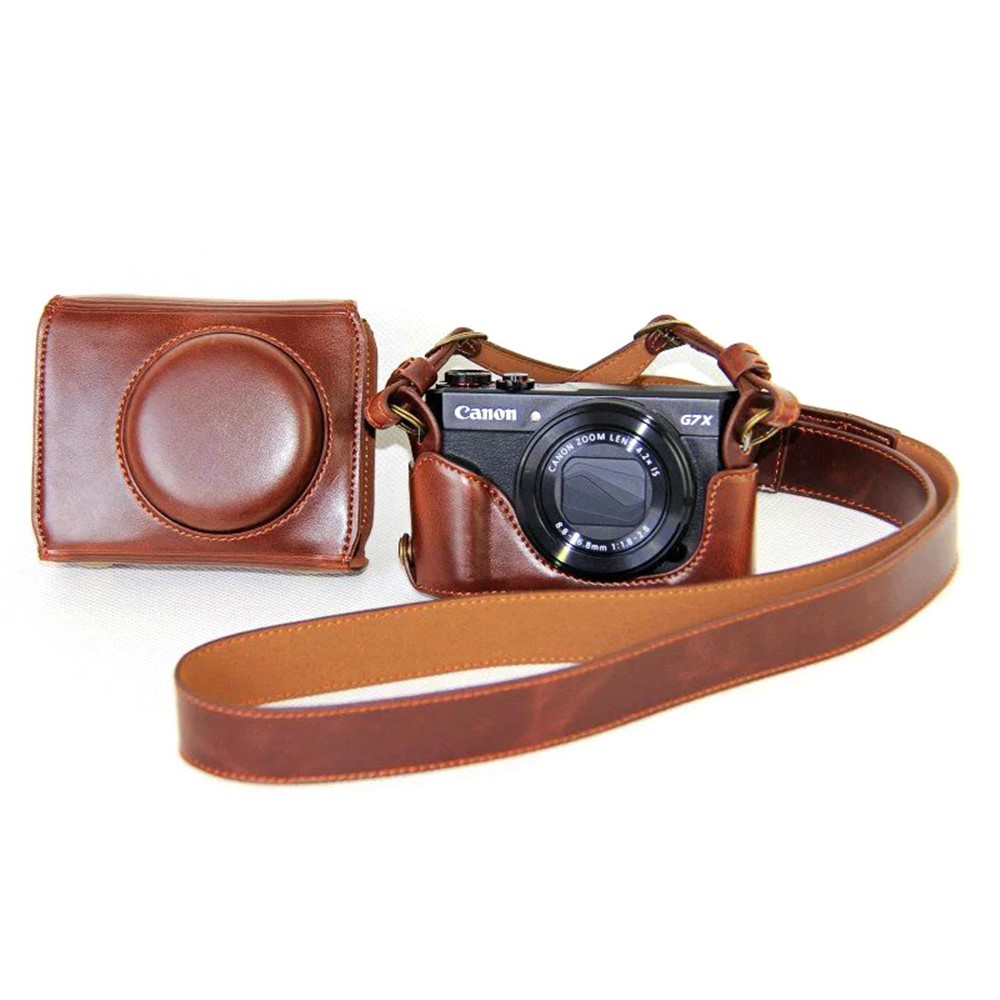 PU Leather Camera Protective Bag + Strap for Canon PowerShot G7X MarkII Digital Camera - Coffee-5