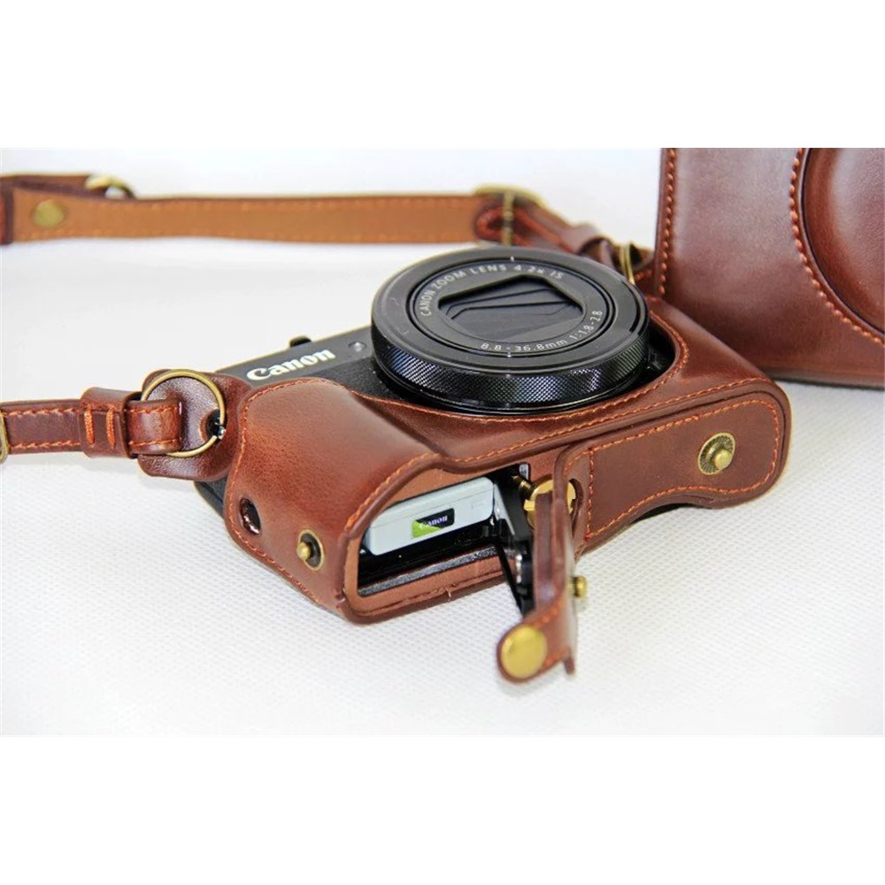PU Leather Camera Protective Bag + Strap for Canon PowerShot G7X MarkII Digital Camera - Coffee-6