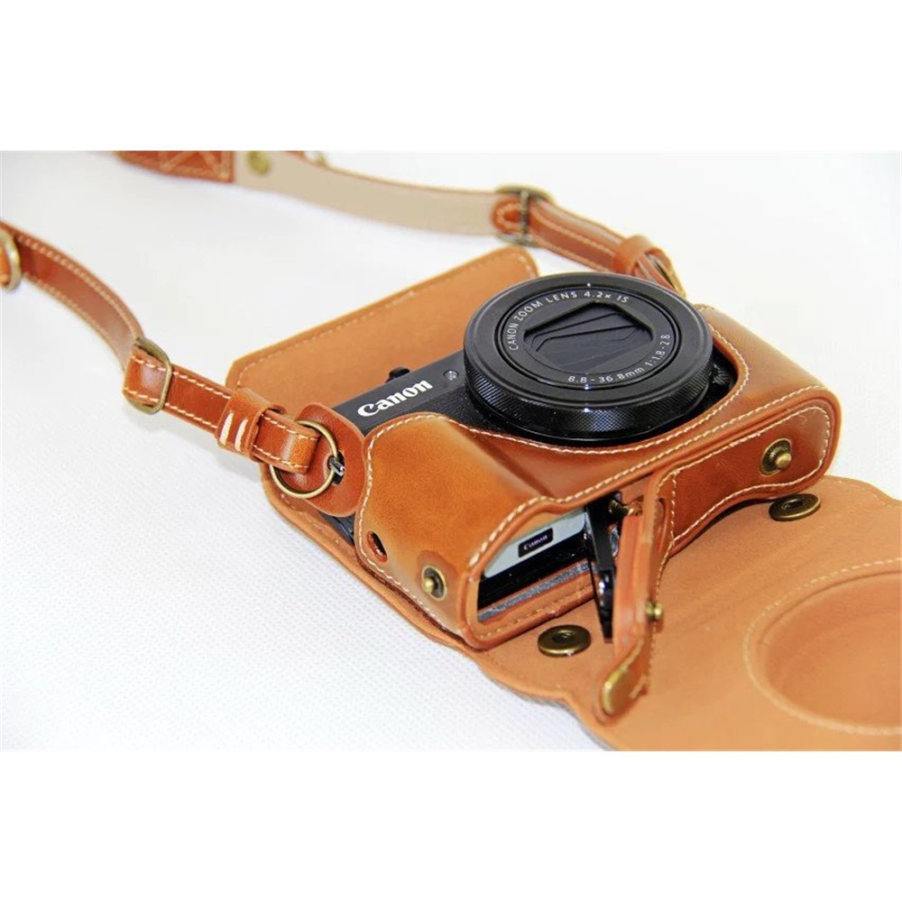 Custodia Protettiva Per Fotocamera In Pelle PU + Cinturino Per Fotocamera Canon G7X Markii - Marrone-4