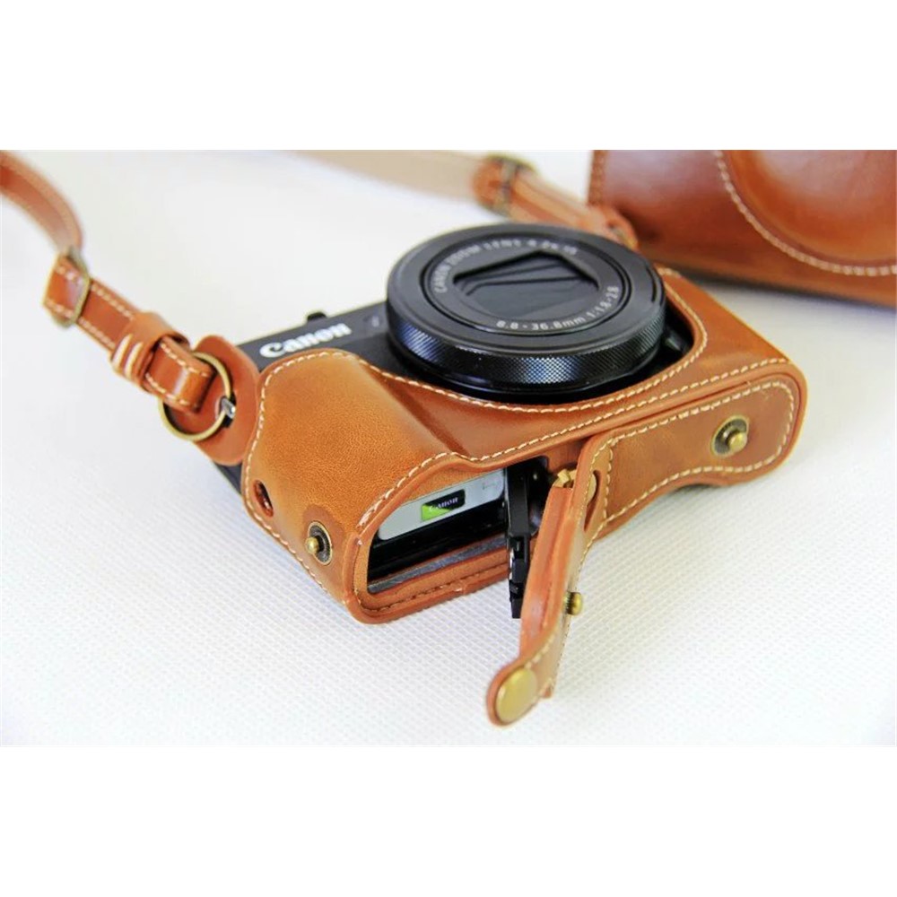 Custodia Protettiva Per Fotocamera In Pelle PU + Cinturino Per Fotocamera Canon G7X Markii - Marrone-5
