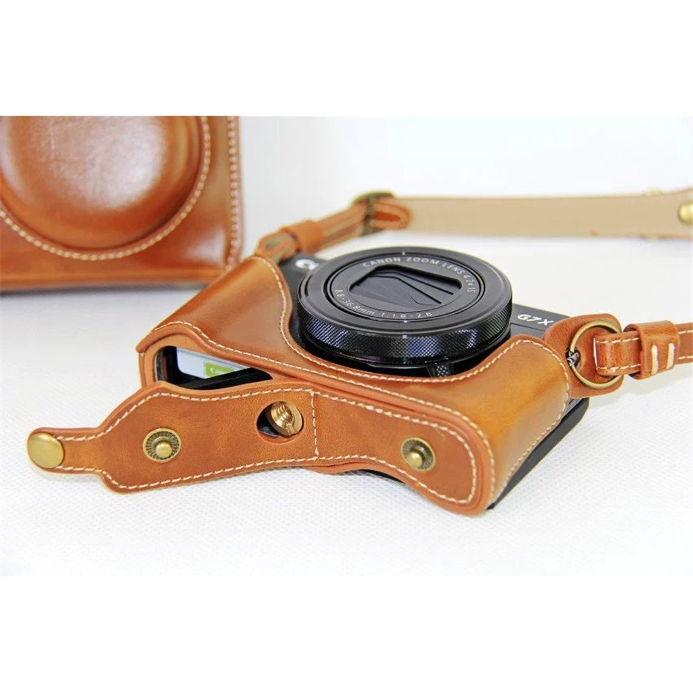Custodia Protettiva Per Fotocamera In Pelle PU + Cinturino Per Fotocamera Canon G7X Markii - Marrone-6
