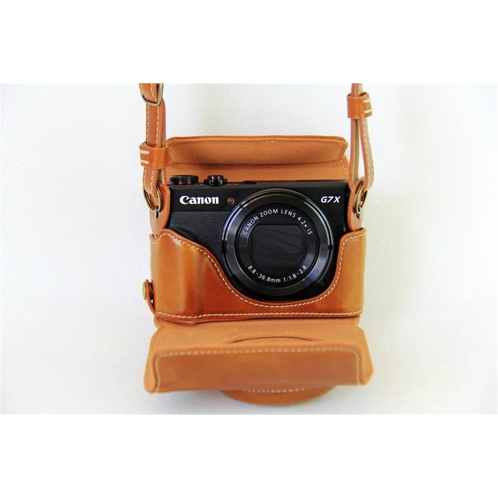 Custodia Protettiva Per Fotocamera In Pelle PU + Cinturino Per Fotocamera Canon G7X Markii - Marrone-8
