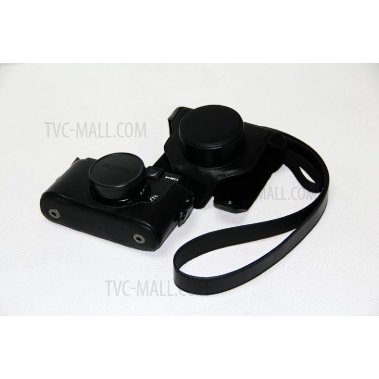 PU Leather Camera Protective Case Bag + Strap for Fuji X10/X20 Digital Camera - Black-7