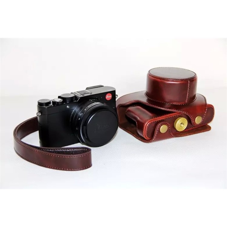 PU Leather Camera Protective Cover + Strap for Leica D-LUX (Typ 109) Digital Camera - Coffee-3