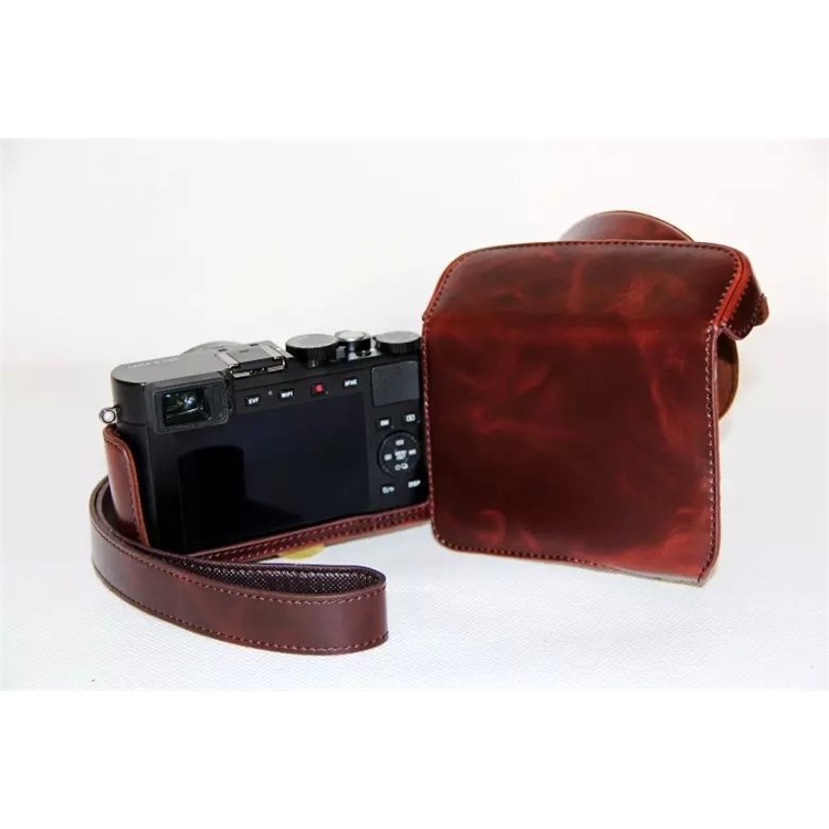 PU Leather Camera Protective Cover + Strap for Leica D-LUX (Typ 109) Digital Camera - Coffee-4