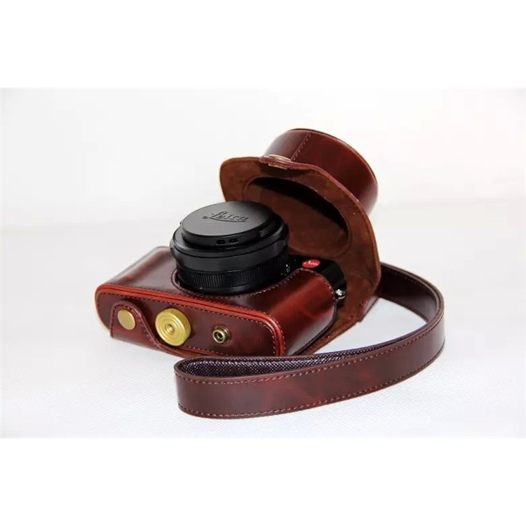 PU Leather Camera Protective Cover + Strap for Leica D-LUX (Typ 109) Digital Camera - Coffee-5