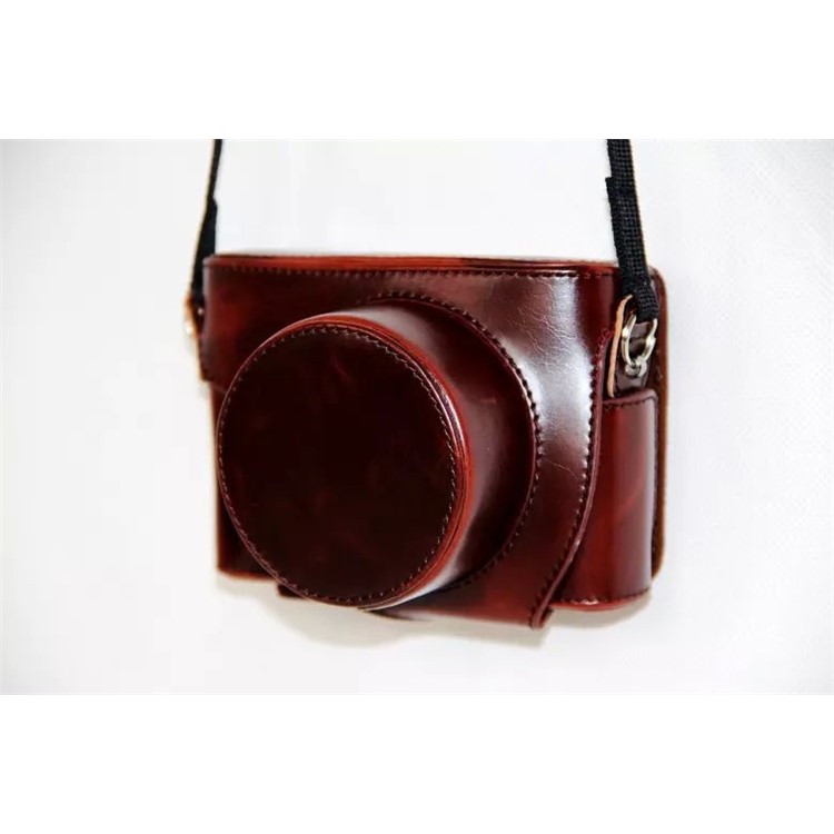 PU Leather Camera Protective Cover + Strap for Leica D-LUX (Typ 109) Digital Camera - Coffee-7