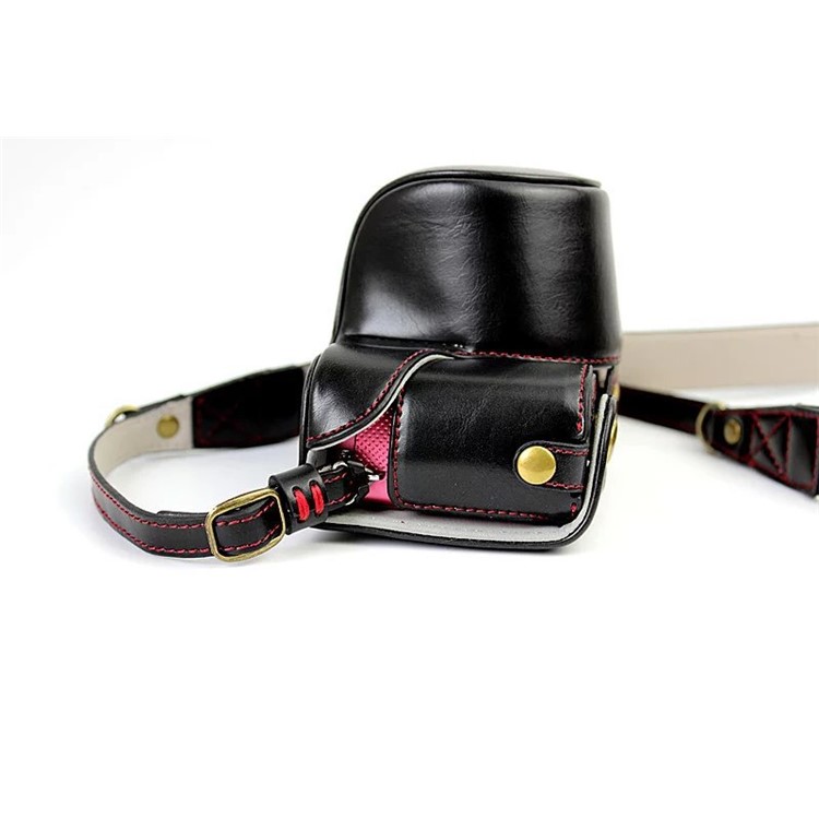 PU Leather Camera Case + Strap for Sony NEX-3N/Alpha a5000/Alpha a5100 with 16-50mm Lens - Black-8