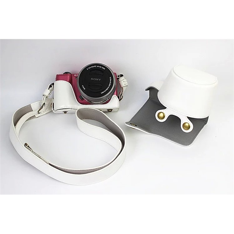 PU Leather Camera Cover + Strap for Sony NEX-3N/Alpha a5000/Alpha a5100 with 16-50mm Lens - White-4