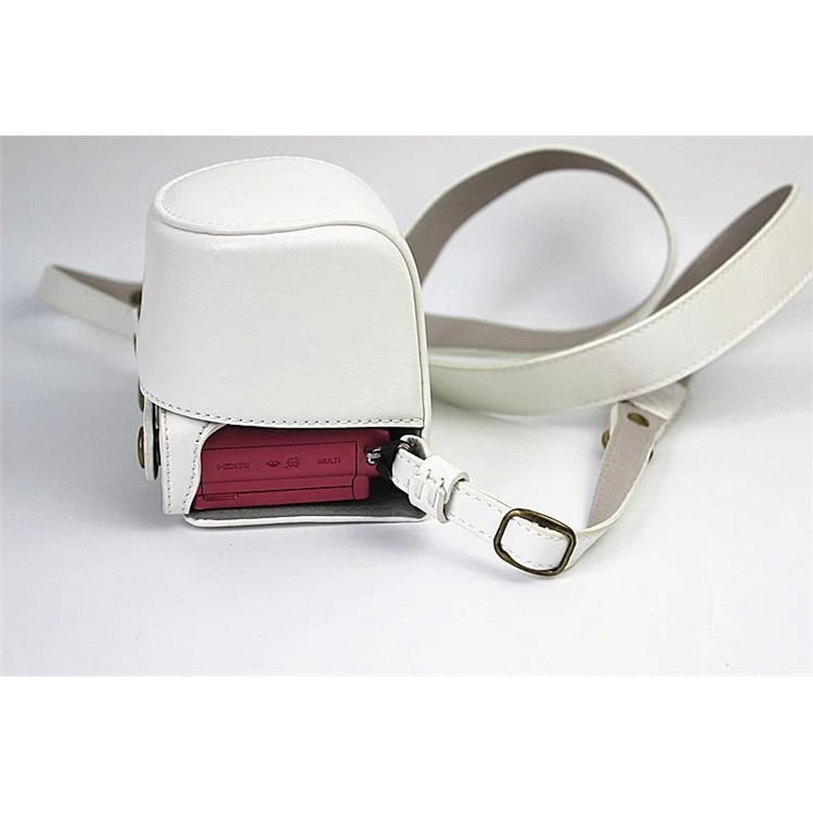PU Leather Camera Cover + Strap for Sony NEX-3N/Alpha a5000/Alpha a5100 with 16-50mm Lens - White-5