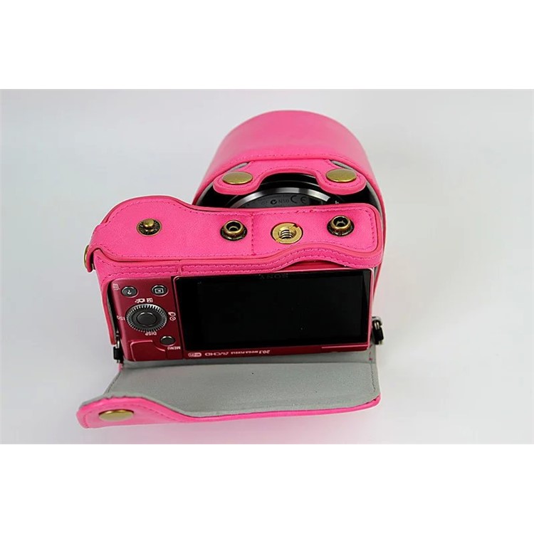 PU Leather Protective Case + Strap for Sony NEX-3N/Alpha a5000/Alpha a5100 with 16-50mm Lens - Rose-10