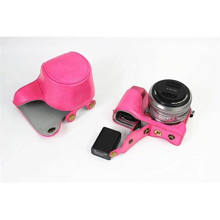PU Leather Protective Case + Strap for Sony NEX-3N/Alpha a5000/Alpha a5100 with 16-50mm Lens - Rose-2