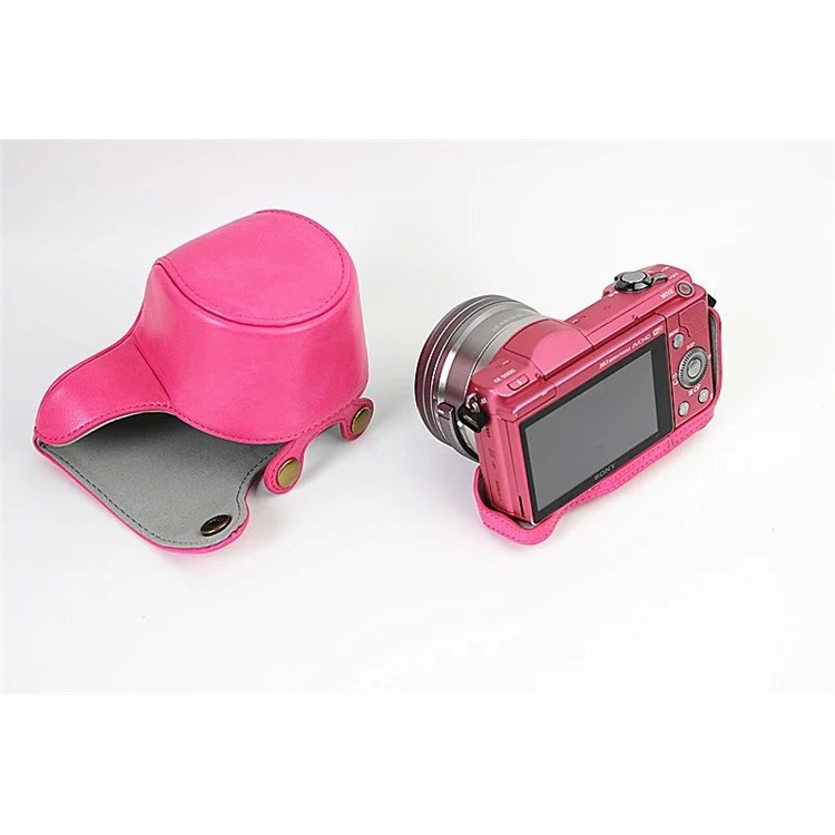 PU Leather Protective Case + Strap for Sony NEX-3N/Alpha a5000/Alpha a5100 with 16-50mm Lens - Rose-9