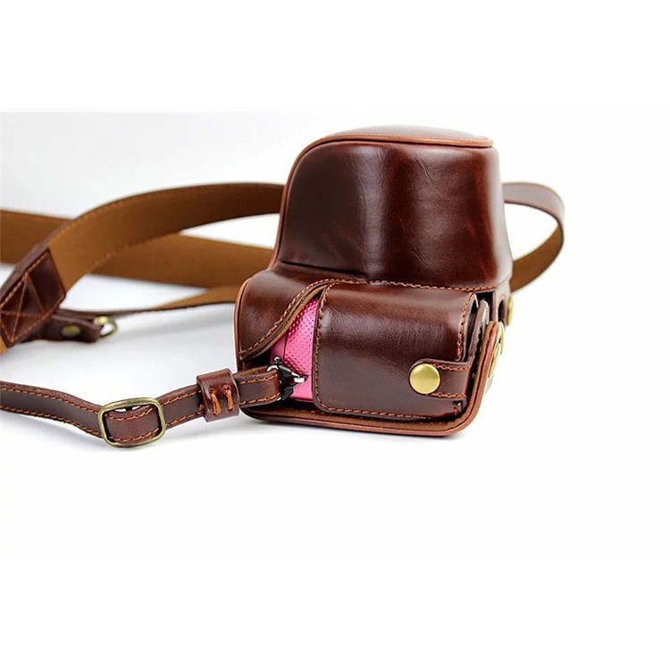 PU Leather Protective Case + Strap for Sony NEX-3N/Alpha a5000/Alpha a5100 with 16-50mm Lens - Coffee-5