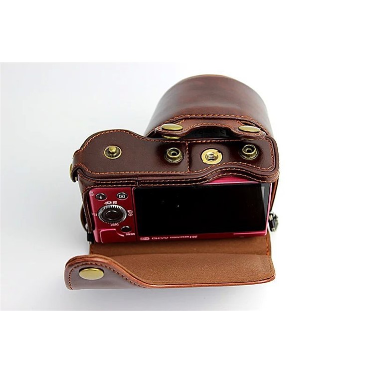 PU Leather Protective Case + Strap for Sony NEX-3N/Alpha a5000/Alpha a5100 with 16-50mm Lens - Coffee-7