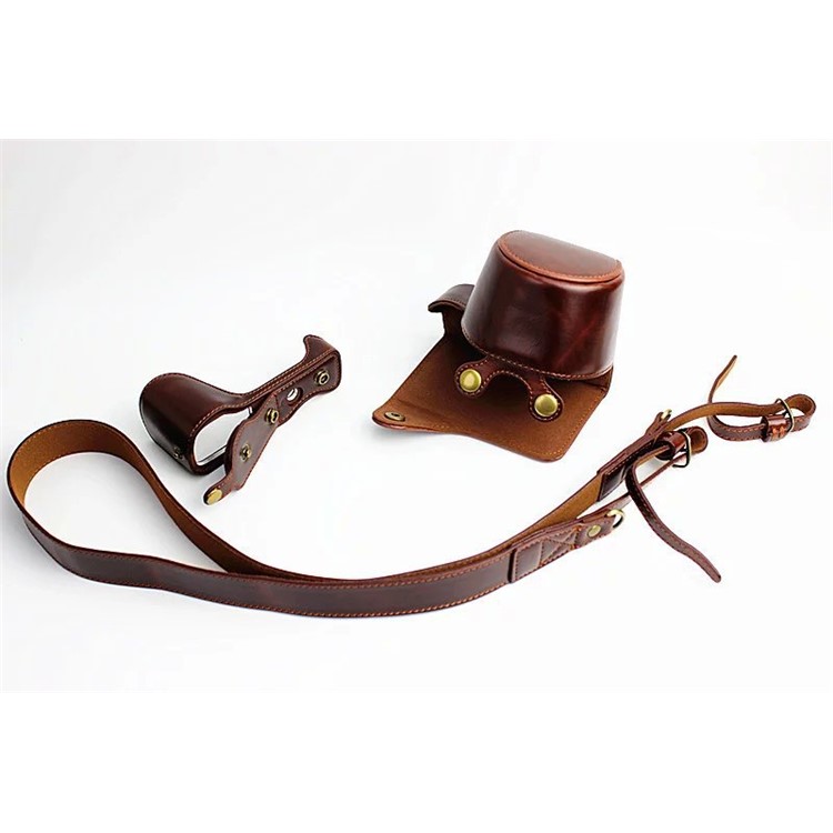 PU Leather Protective Case + Strap for Sony NEX-3N/Alpha a5000/Alpha a5100 with 16-50mm Lens - Coffee-8