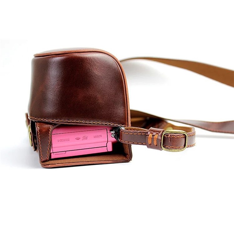 PU Leather Protective Case + Strap for Sony NEX-3N/Alpha a5000/Alpha a5100 with 16-50mm Lens - Coffee-9