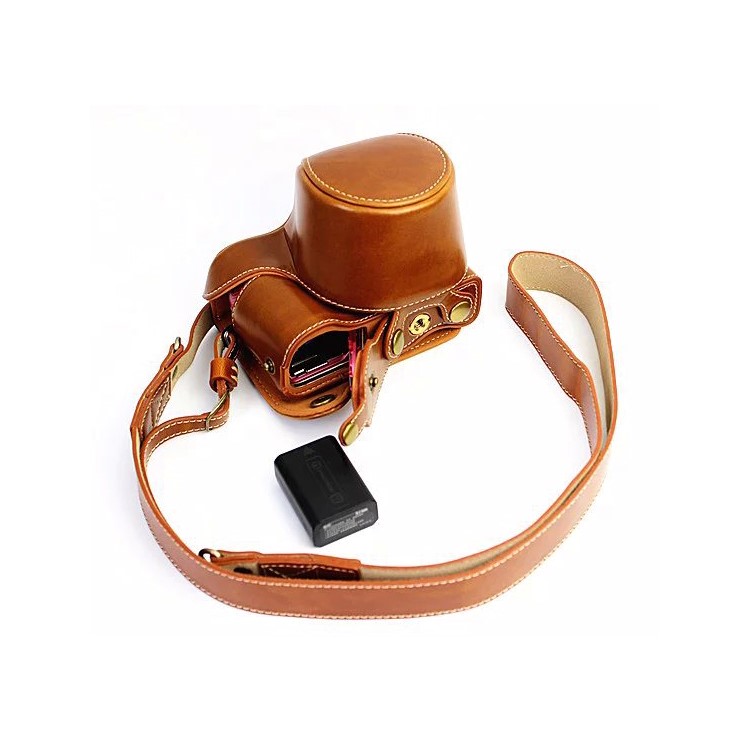 PU Leather Camera Protective Pouch + Strap for Sony NEX-3N/Alpha a5000/Alpha a5100 with 16-50mm Lens - Brown-1