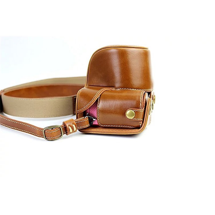 PU Leather Camera Protective Pouch + Strap for Sony NEX-3N/Alpha a5000/Alpha a5100 with 16-50mm Lens - Brown-5