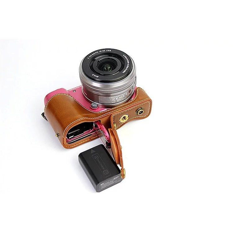 PU Leather Camera Protective Pouch + Strap for Sony NEX-3N/Alpha a5000/Alpha a5100 with 16-50mm Lens - Brown-6