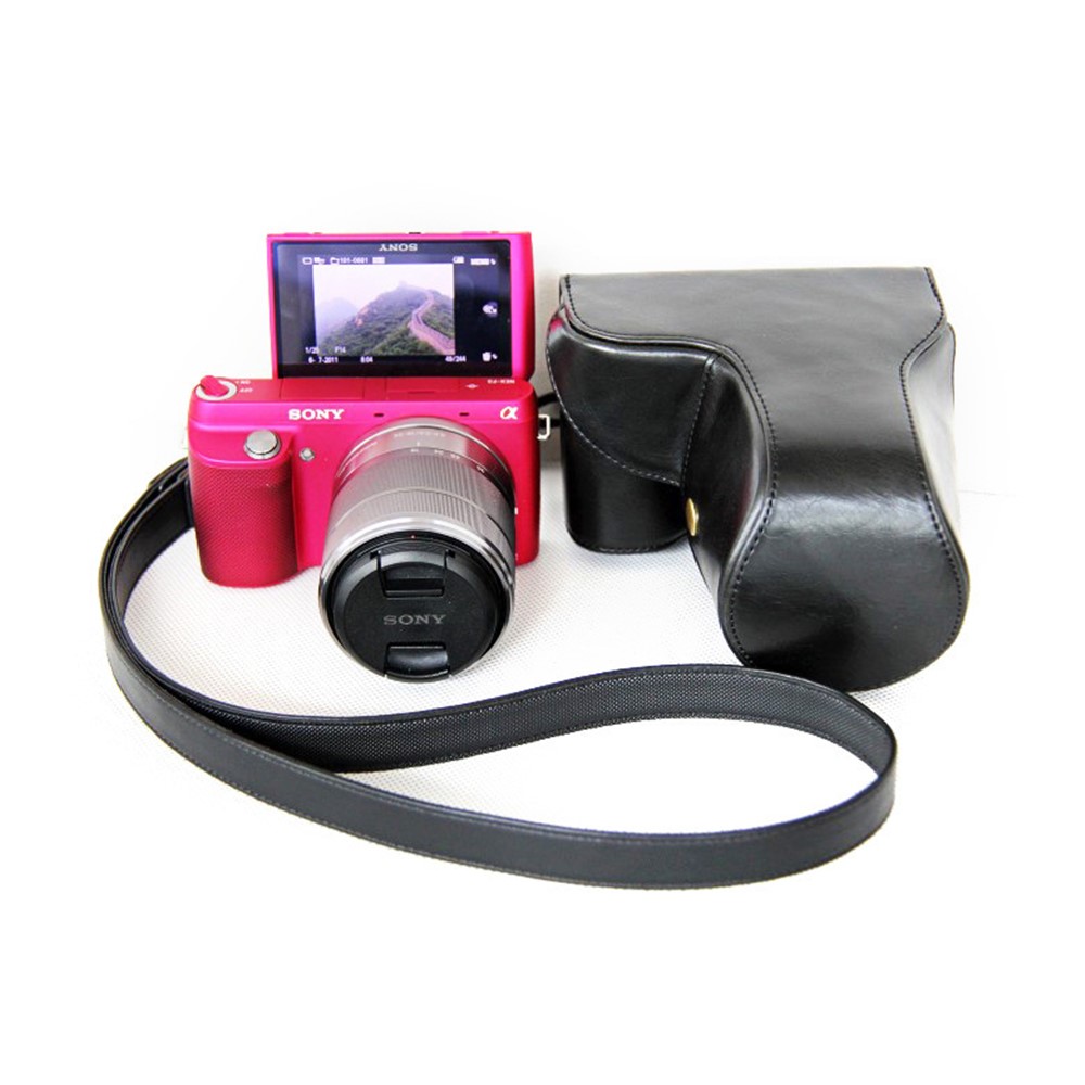 PU Leather Protective Camera Case Bag for Sony NEX-F3 18-55mm - Black-2