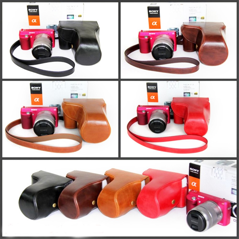 PU Leather Protective Camera Case Bag for Sony NEX-F3 18-55mm - Black-4