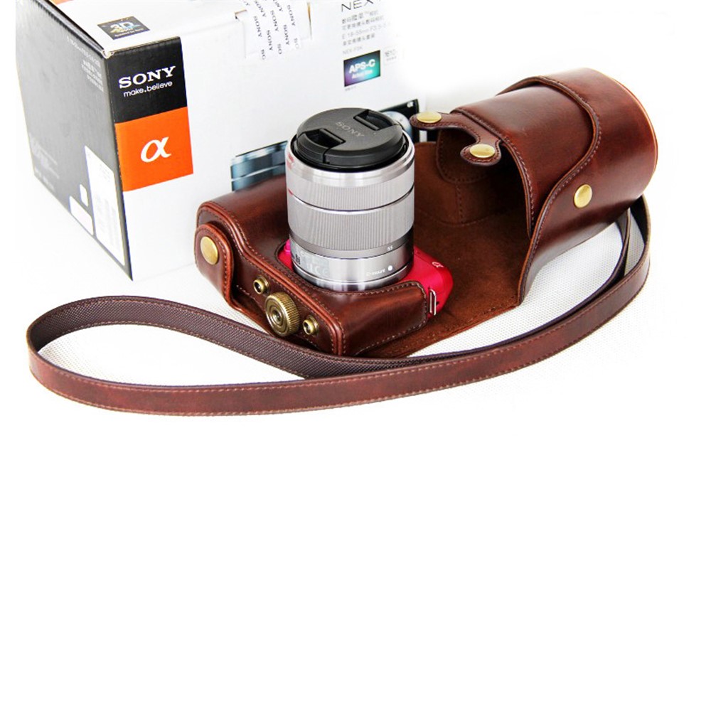 PU Leather Protective Camera Case Shell for Sony NEX-F3 18-55mm - Coffee-1
