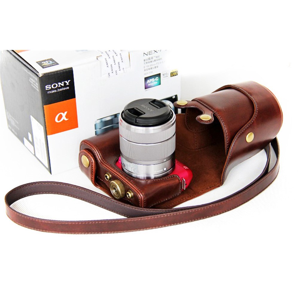PU Leather Protective Camera Case Shell for Sony NEX-F3 18-55mm - Coffee-2