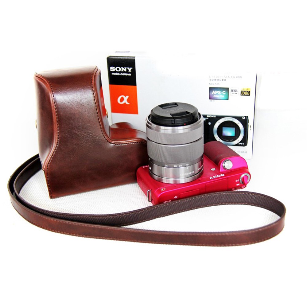 PU Leather Protective Camera Case Shell for Sony NEX-F3 18-55mm - Coffee-4