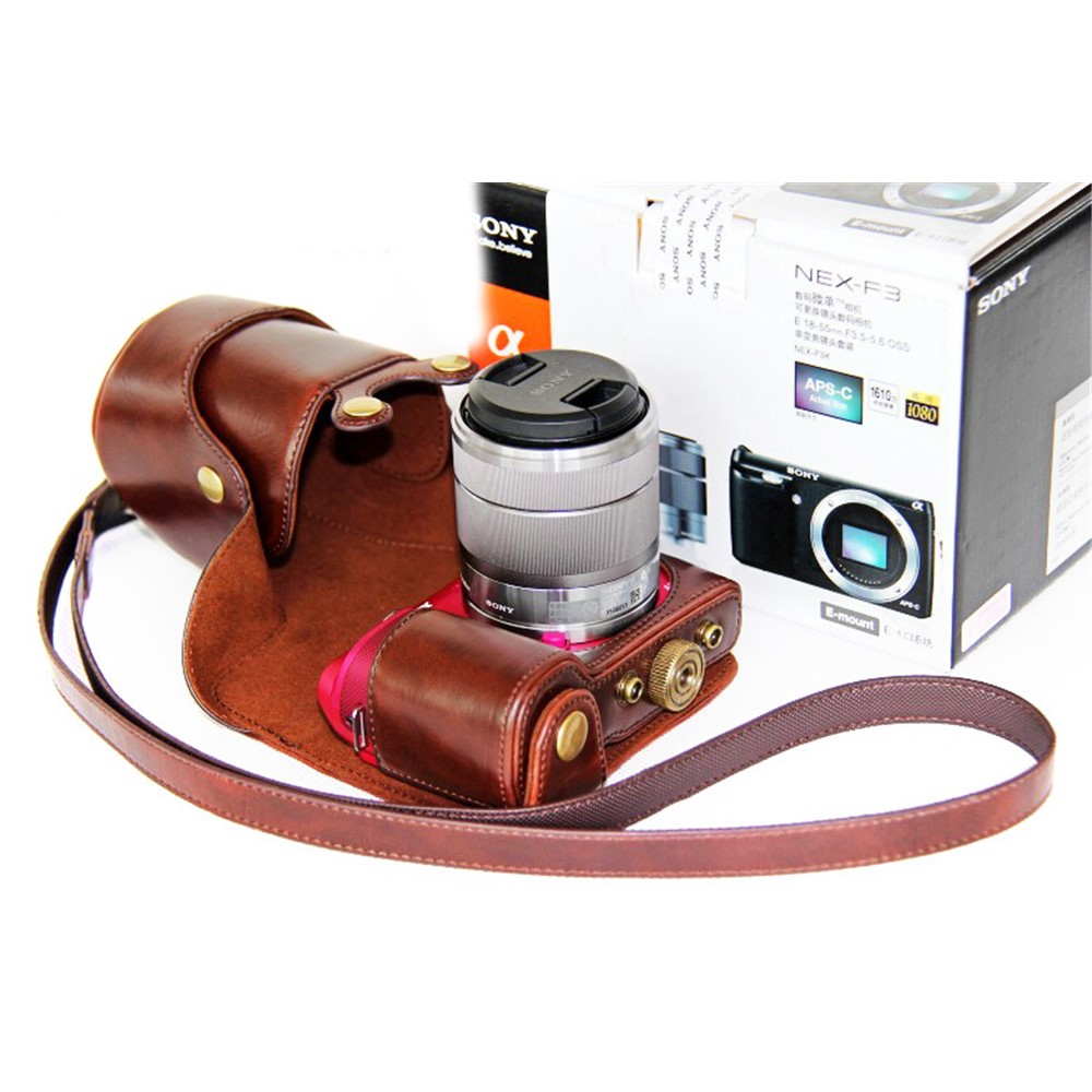 PU Leather Protective Camera Case Shell for Sony NEX-F3 18-55mm - Coffee-5
