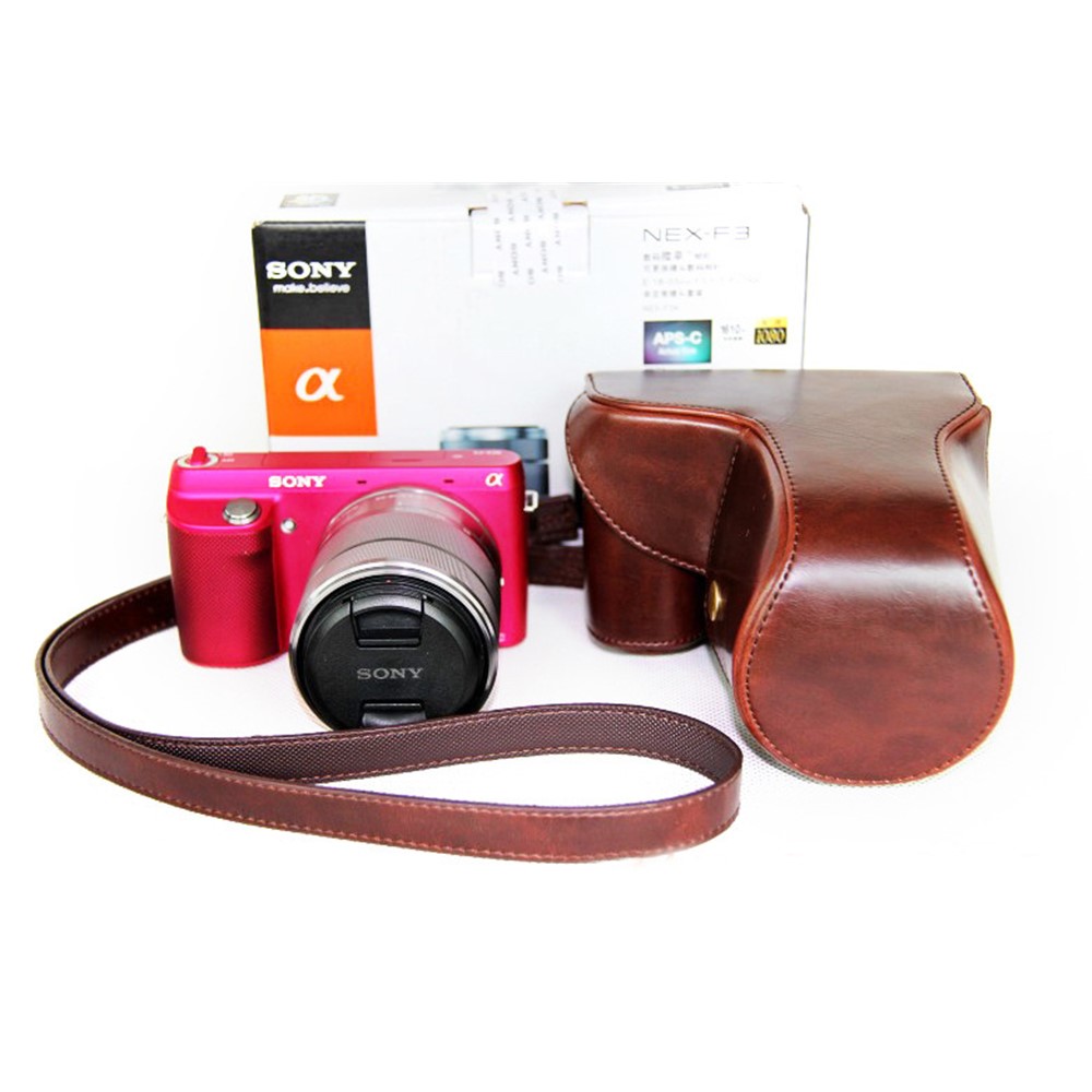 PU Leather Protective Camera Case Shell for Sony NEX-F3 18-55mm - Coffee-6