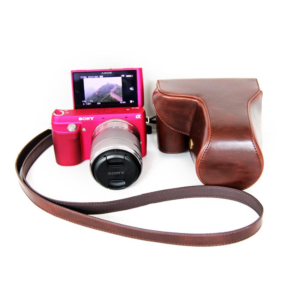 PU Leather Protective Camera Case Shell for Sony NEX-F3 18-55mm - Coffee-7