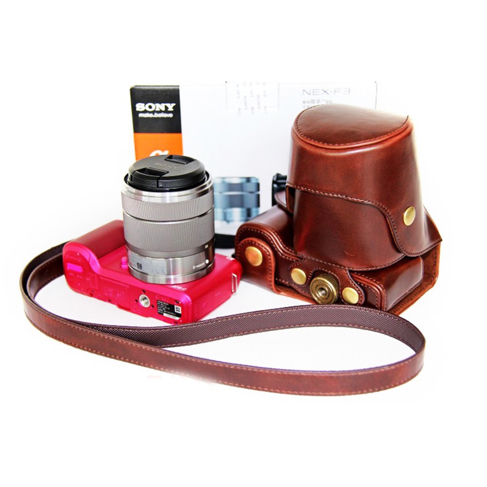 PU Leather Protective Camera Case Shell for Sony NEX-F3 18-55mm - Coffee-8