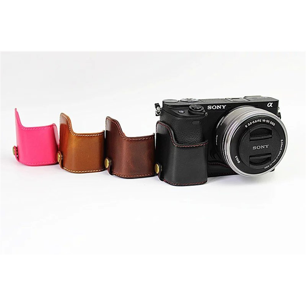 PU Leather Half Bottom Camera Protective Case for Sony A6000/A6300 - Black-12