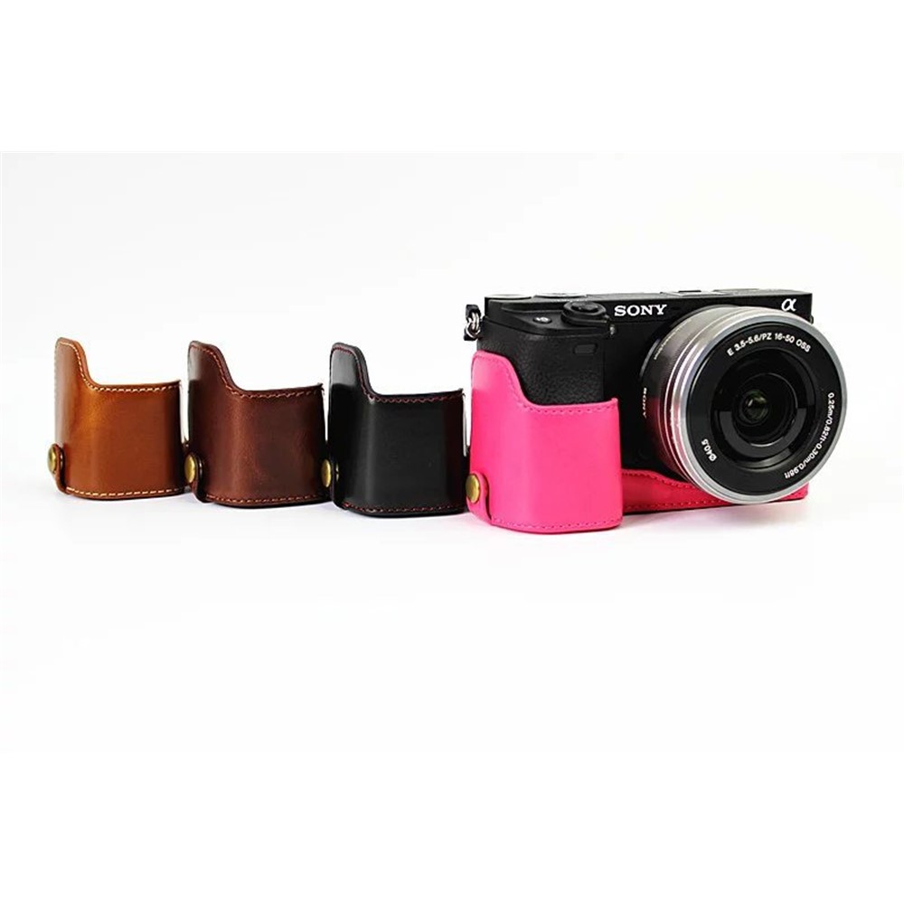PU Leather Half Bottom Camera Protective Case for Sony A6000/A6300 - Black-13