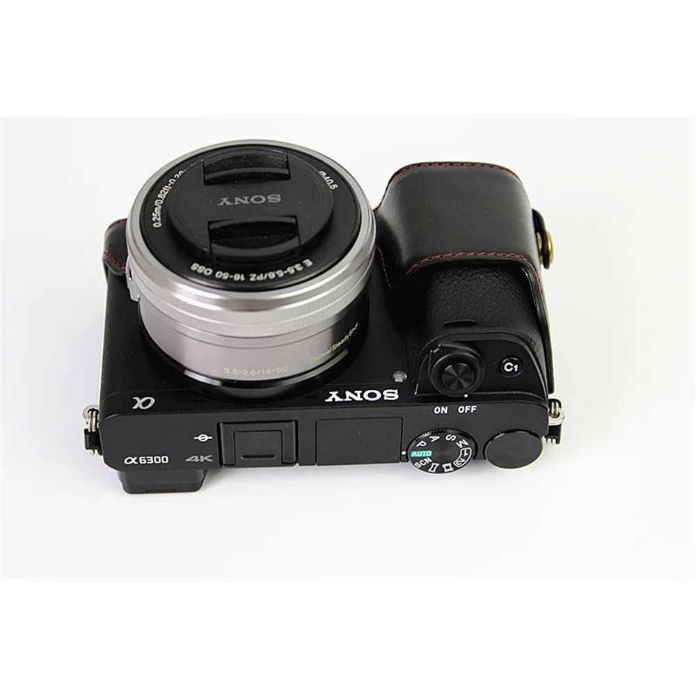 PU Leather Half Bottom Camera Protective Case for Sony A6000/A6300 - Black-3