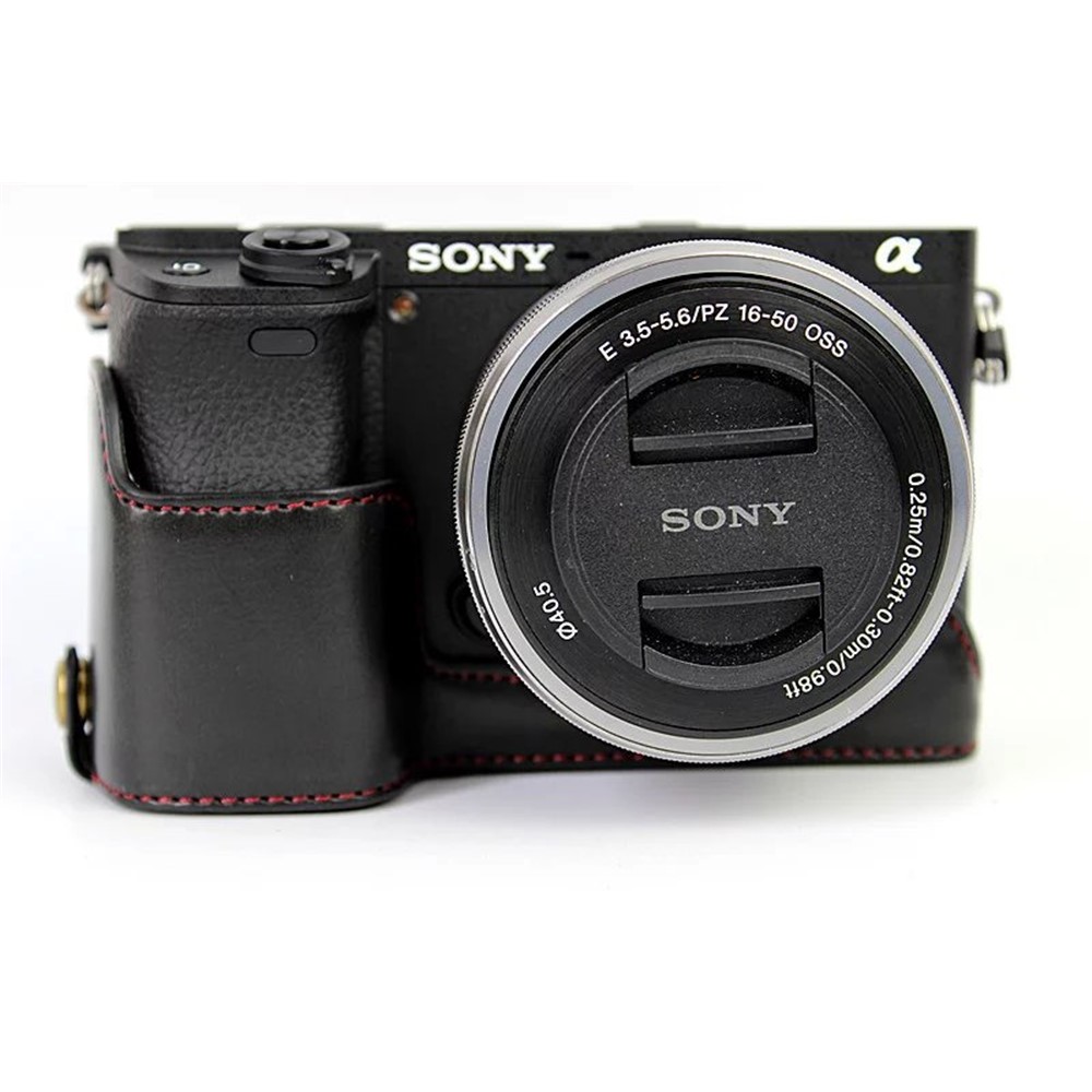 PU Leather Half Bottom Camera Protective Case for Sony A6000/A6300 - Black-4