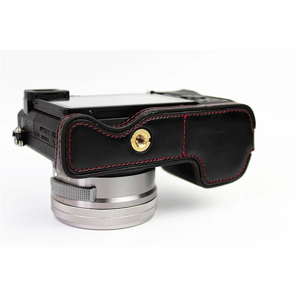 PU Leather Half Bottom Camera Protective Case for Sony A6000/A6300 - Black-5