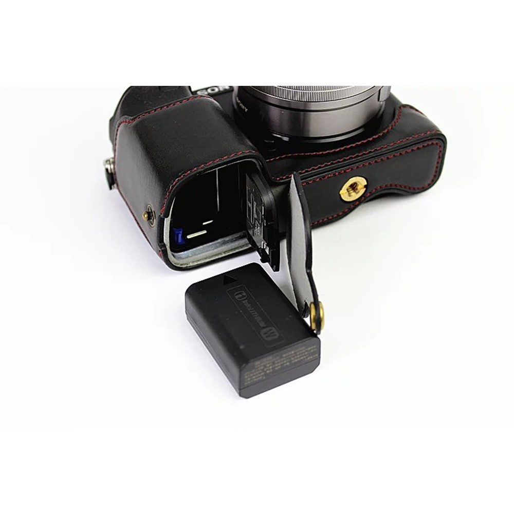 PU Leather Half Bottom Camera Protective Case for Sony A6000/A6300 - Black-8