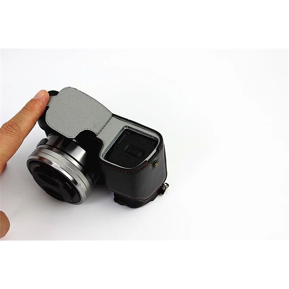 PU Leather Half Bottom Camera Protective Case for Sony A6000/A6300 - Black-9