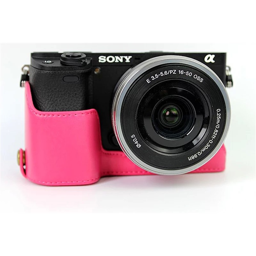 PU Leather Half Bottom Camera Protective Cover for Sony A6000/A6300 - Rose-2