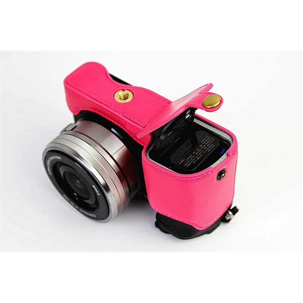 PU Leather Half Bottom Camera Protective Cover for Sony A6000/A6300 - Rose-3