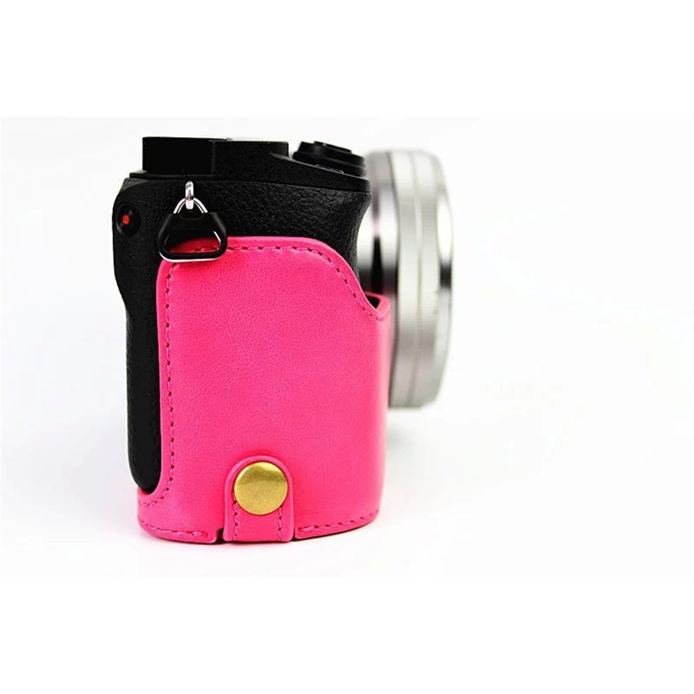 PU Leather Half Bottom Camera Protective Cover for Sony A6000/A6300 - Rose-4