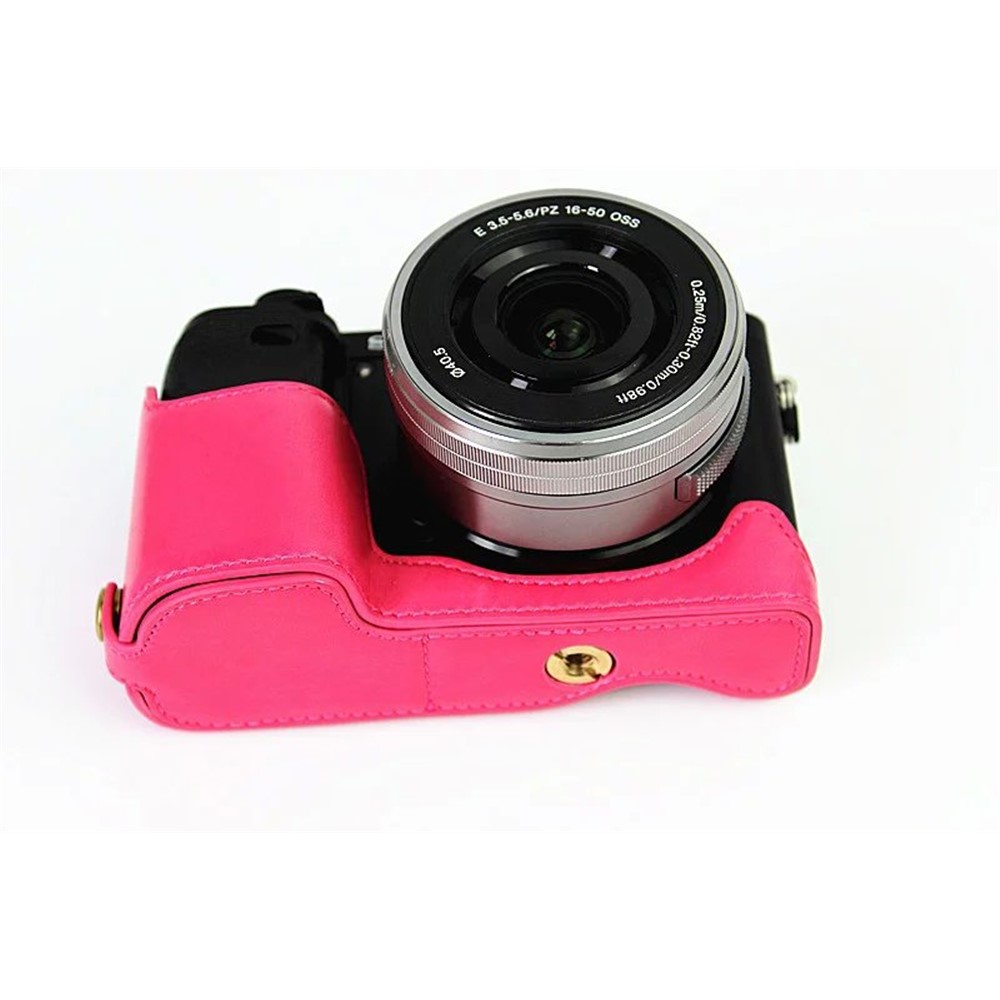 PU Leather Half Bottom Camera Protective Cover for Sony A6000/A6300 - Rose-5