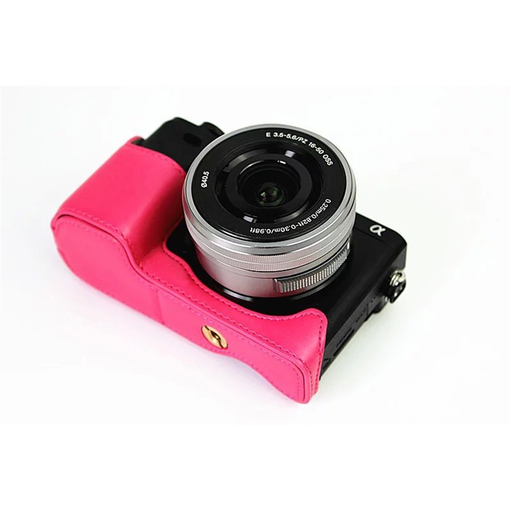 PU Leather Half Bottom Camera Protective Cover for Sony A6000/A6300 - Rose-6