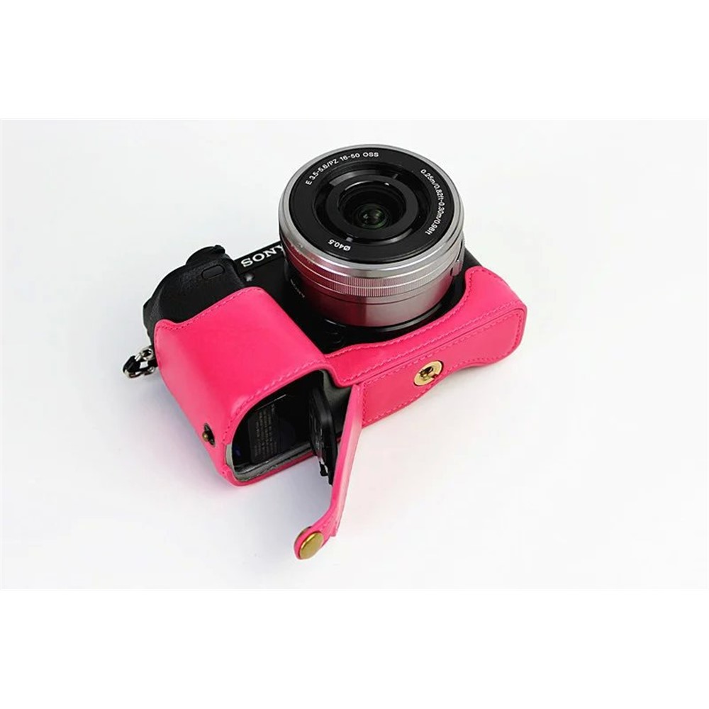 PU Leather Half Bottom Camera Protective Cover for Sony A6000/A6300 - Rose-7