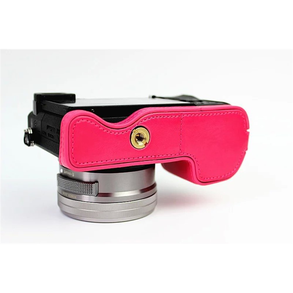 PU Leather Half Bottom Camera Protective Cover for Sony A6000/A6300 - Rose-8