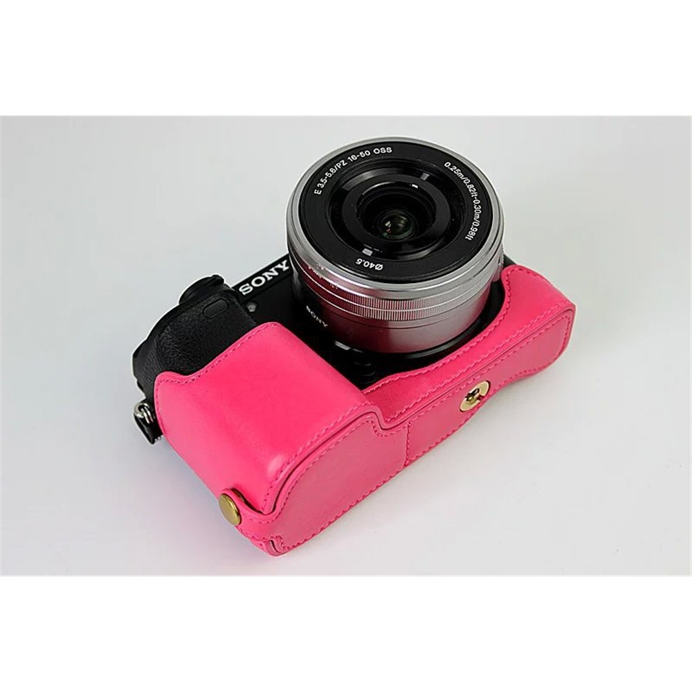 PU Leather Half Bottom Camera Protective Cover for Sony A6000/A6300 - Rose-9