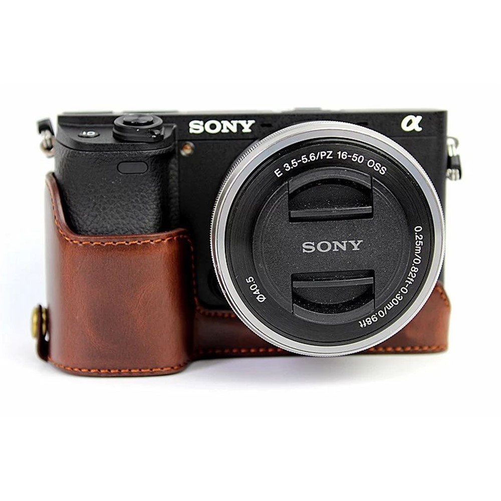 PU Leather Half Bottom Camera Protective Shell for Sony A6000/A6300 - Coffee-10